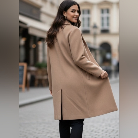 Lands' End 100% Wool Women's Camel Overcoat - Size 44 - Picture 2 of 16